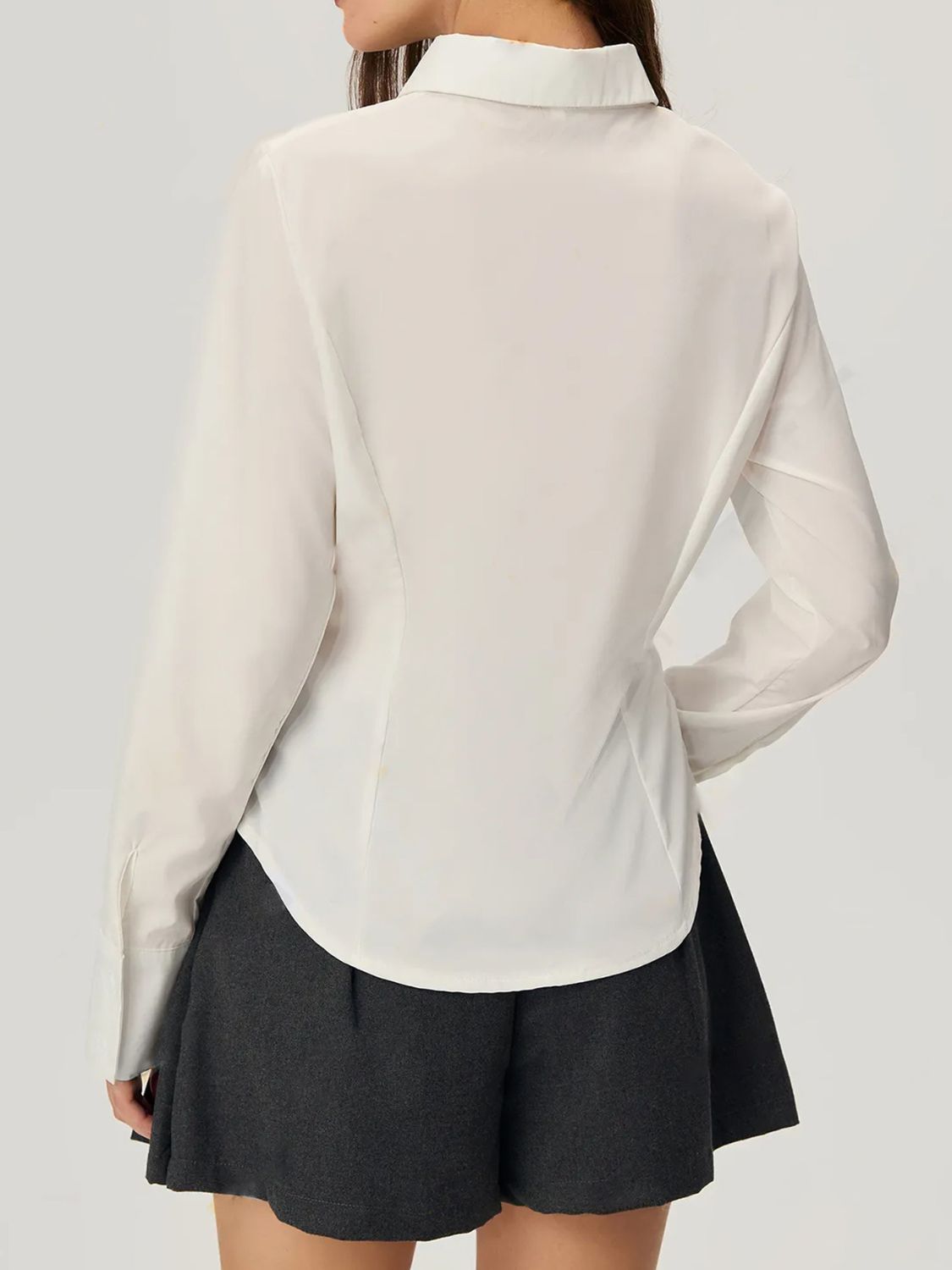 Ruched Button Down Long Sleeve Shirt.