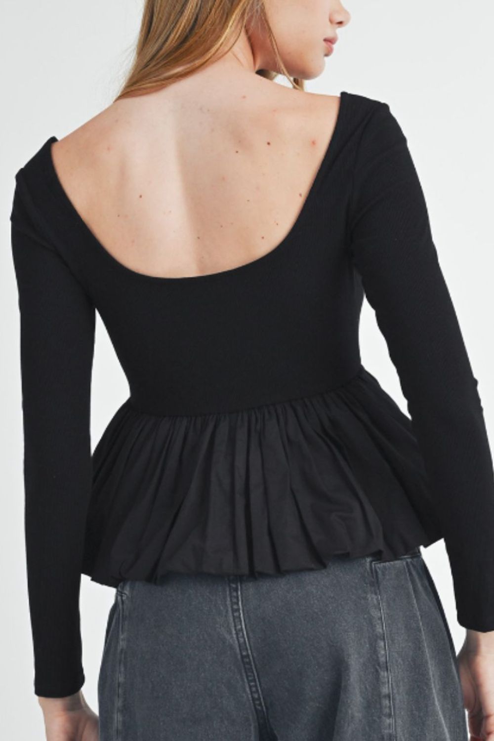 Peplum Scoop Neck Sleeve T-Shirt