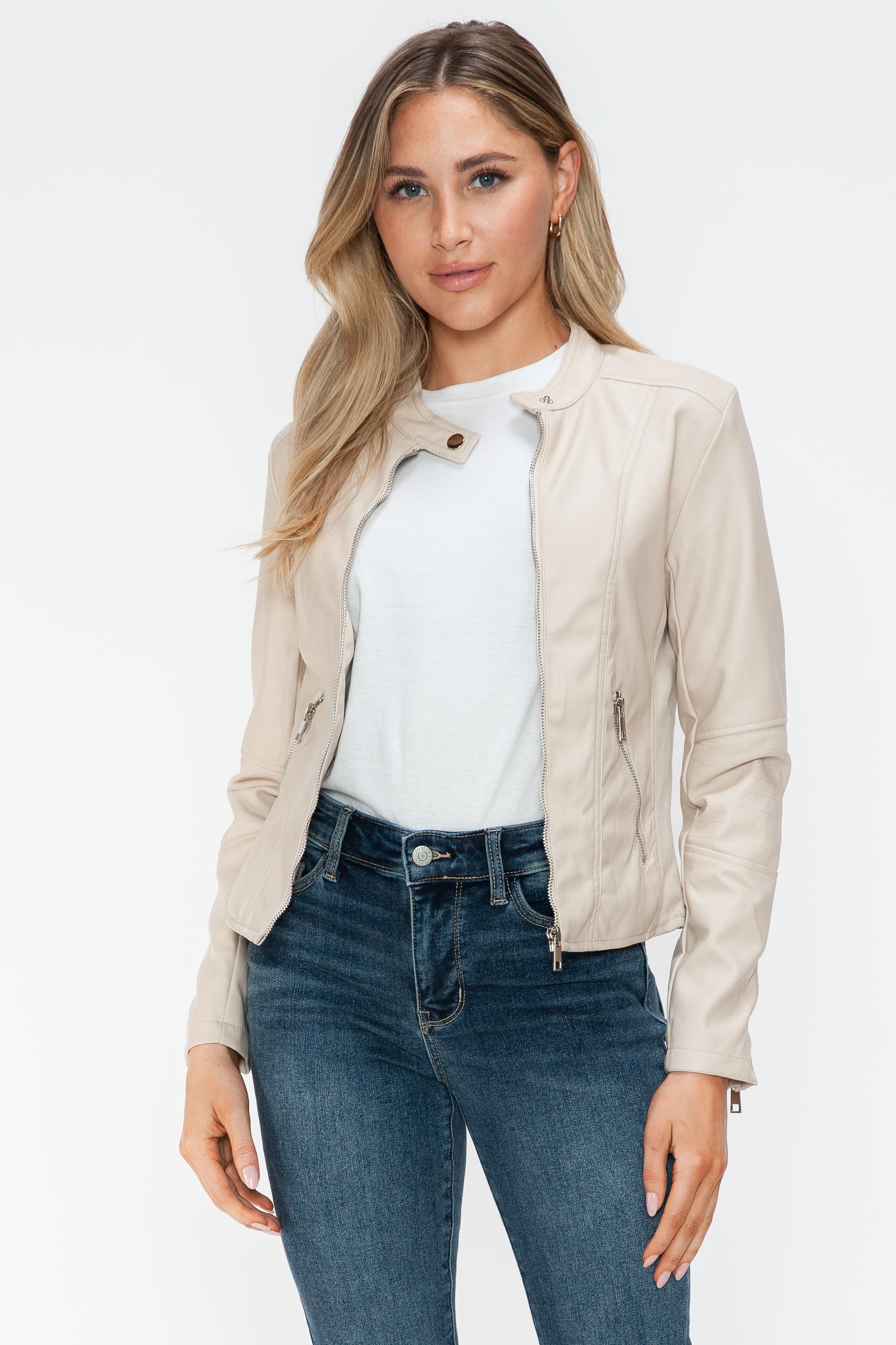 Snobbish Leather Zip Up Jacket with Pockets