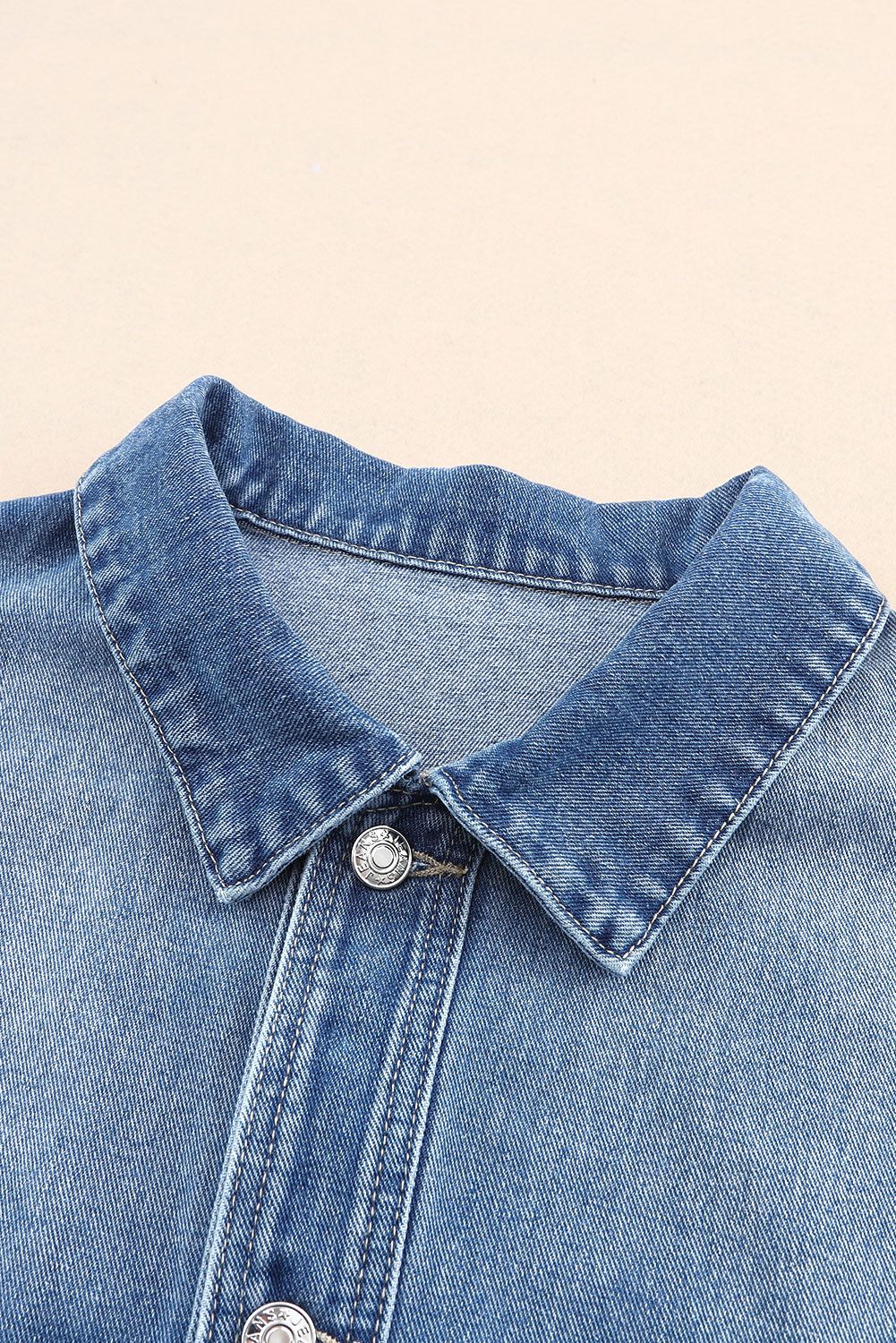 Collared Neck Button Up Denim Jacket.