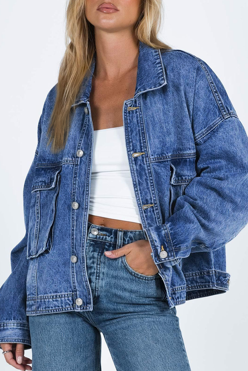 Collared Neck Button Up Denim Jacket.