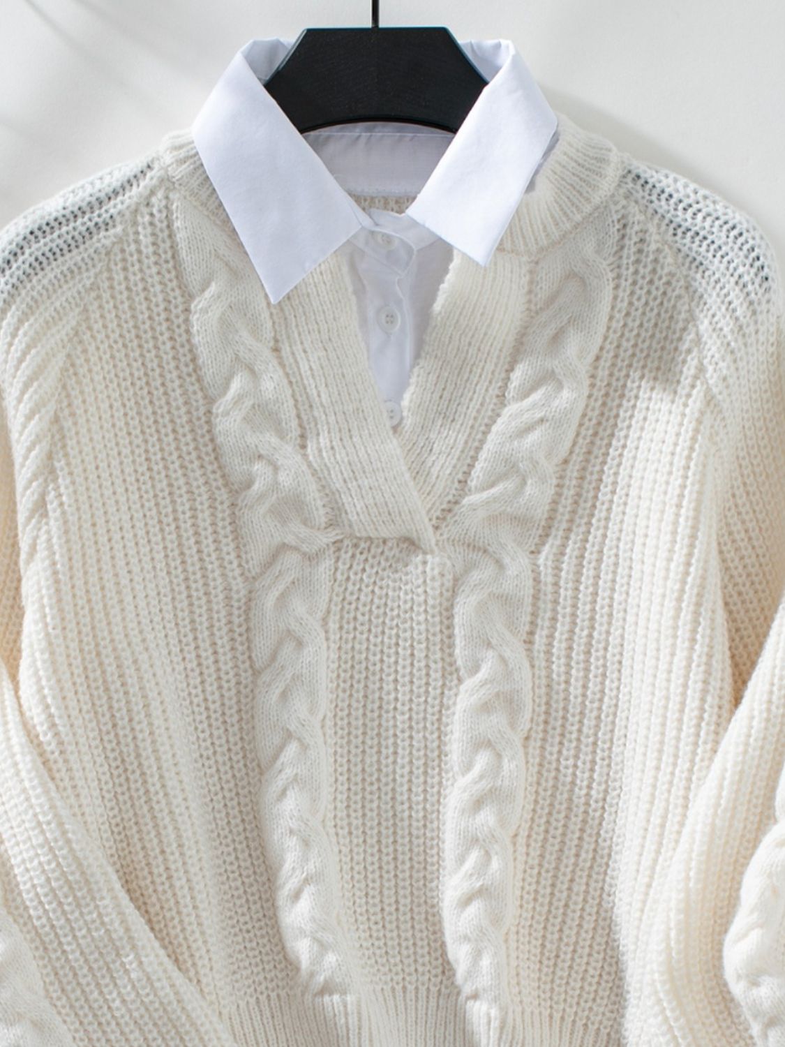 Cable-Knit Collared Neck Layered Sweater