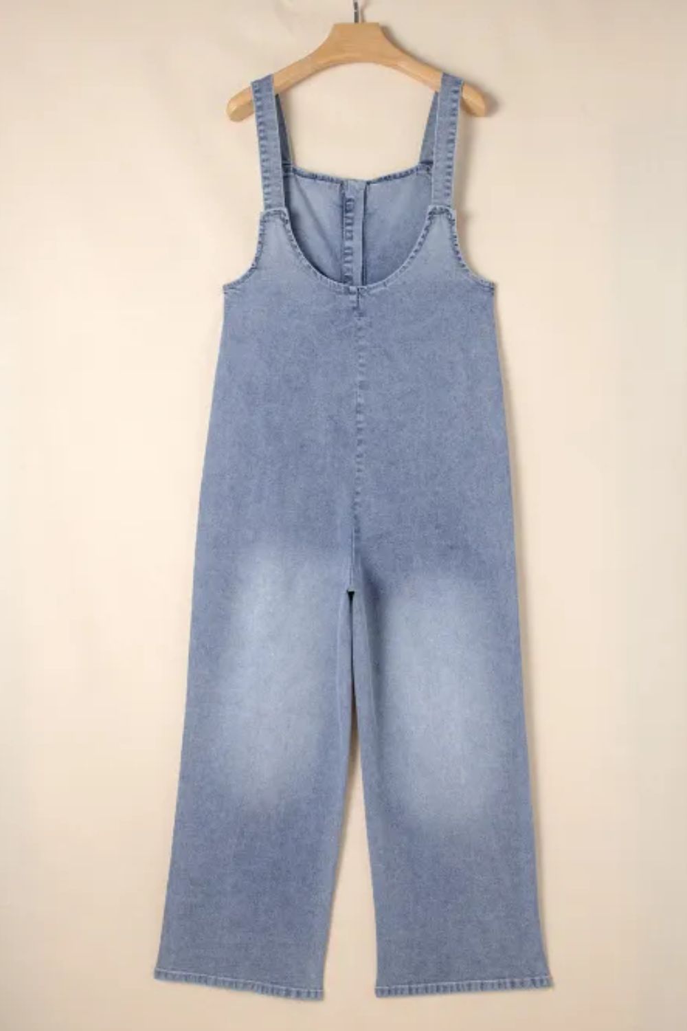 Wide Strap Denim Overalls w/Pockets