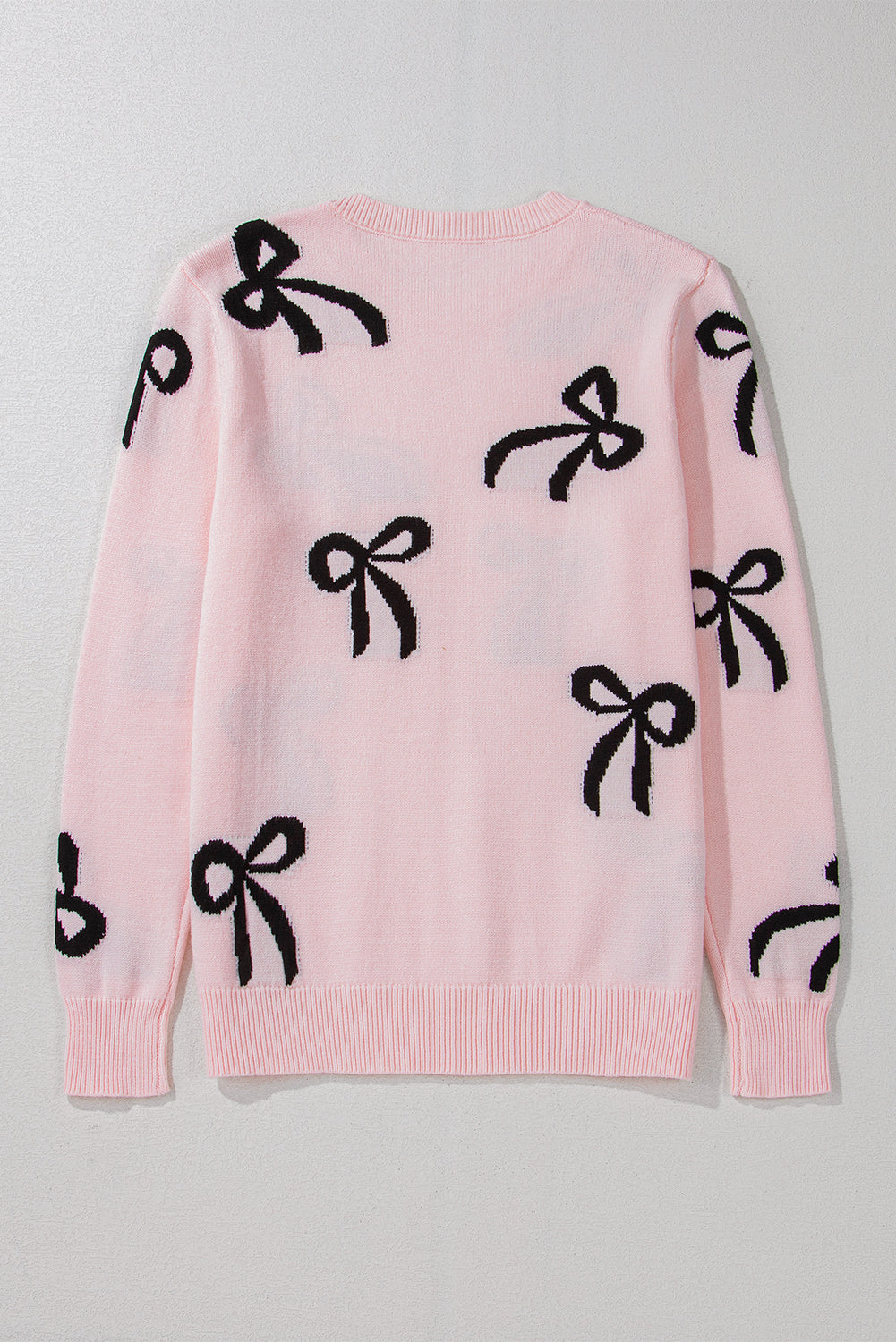 Bow Pattern Round Neck Fit Sweater