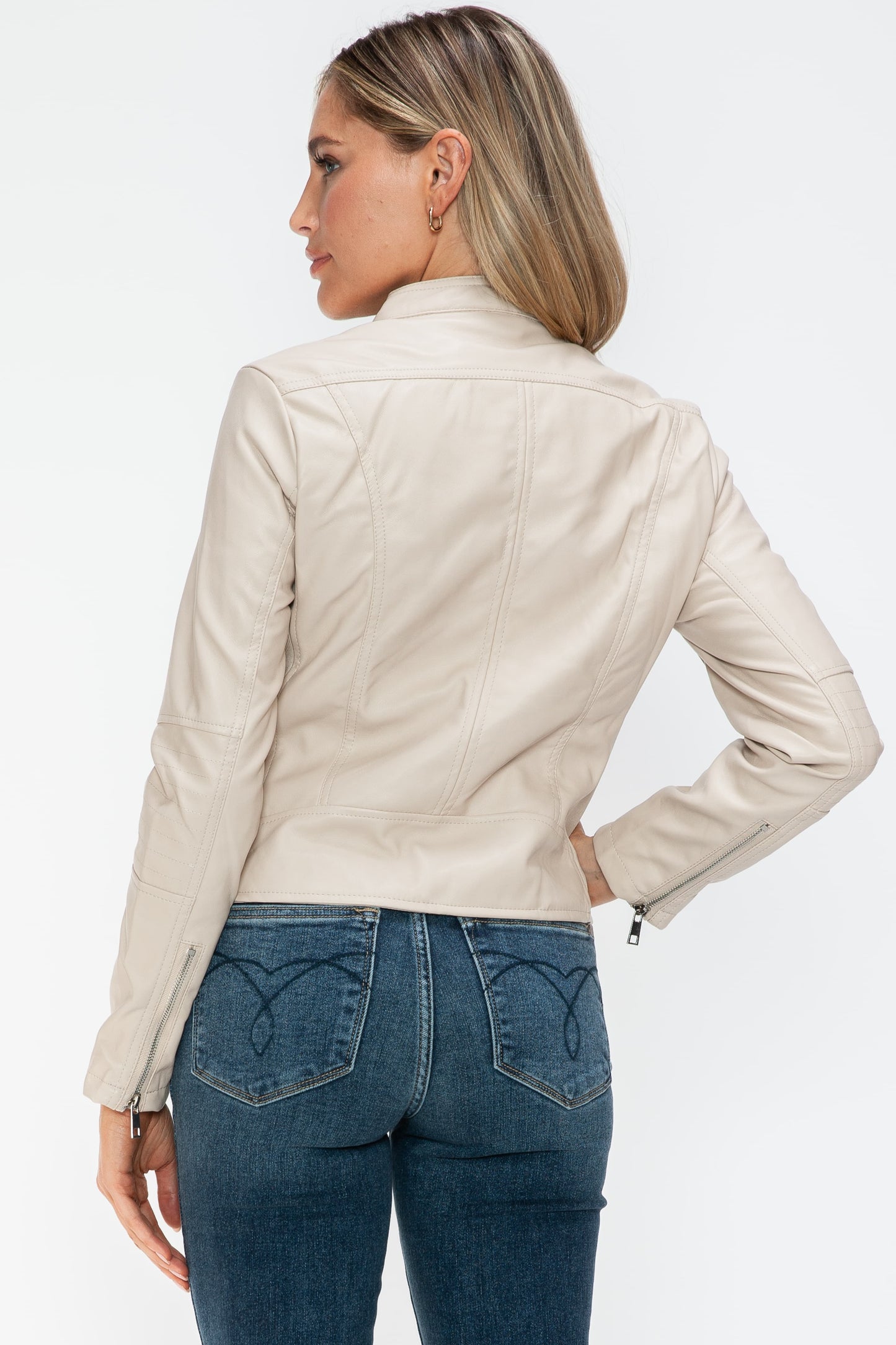 Snobbish Leather Zip Up Jacket with Pockets