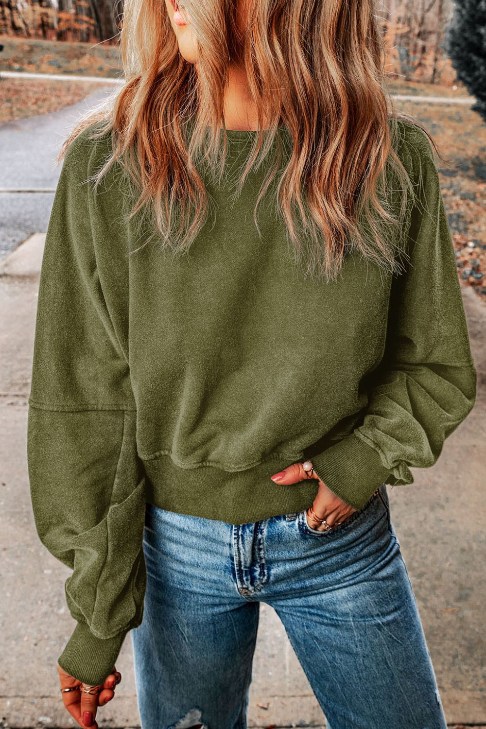 Cutout Round Neck Long Sleeve Sweatshirt