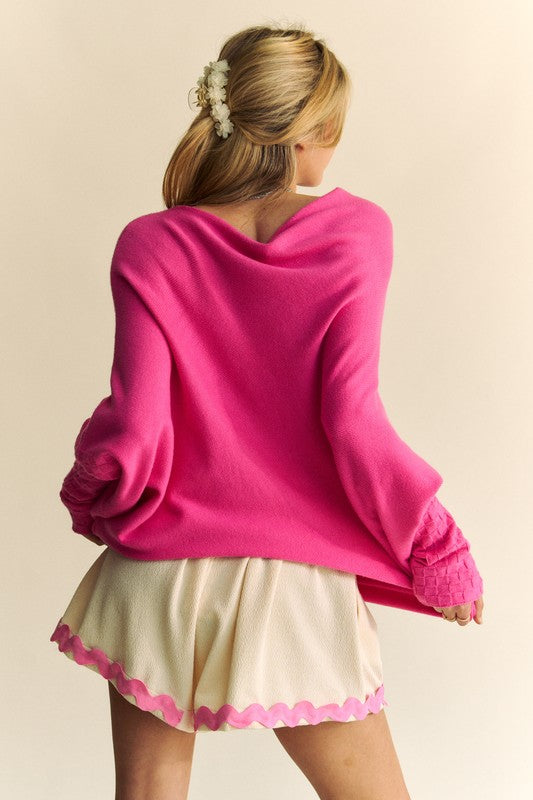 Davi & Dani Solid Color Sleeve Sweater