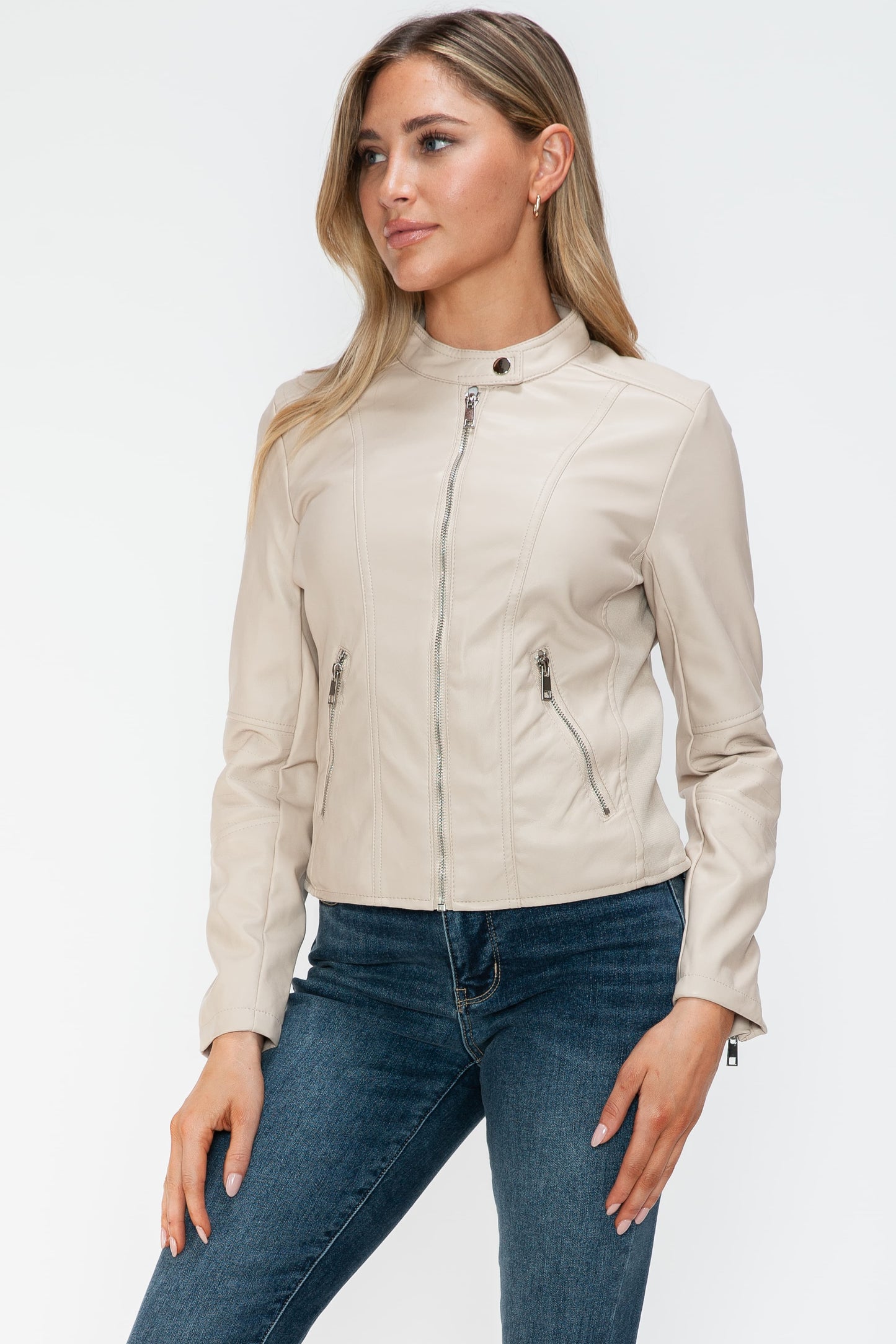 Snobbish Leather Zip Up Jacket with Pockets