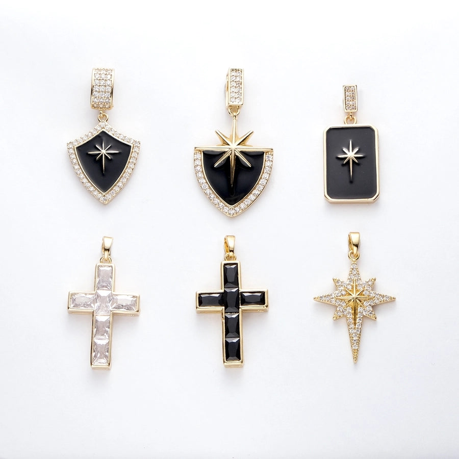 18K Gold Plated Cross Shield Jewelry Accessories Pendant